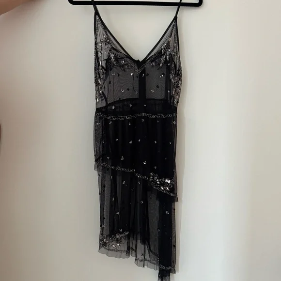 Bershka Black Sheer Dress with Embellishments - Picture 2 of 4